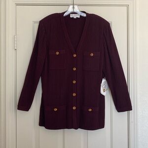 *NWT* ST JOHN COLLECTION by MARIE GRAY - Wine Knit Cardigan Size 16